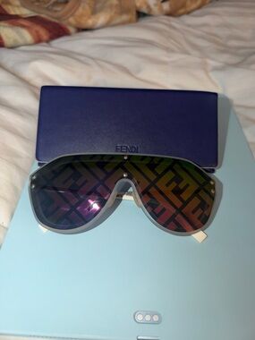Fendi Shield Sunglasses with Multicolor Mirrored FF Lens